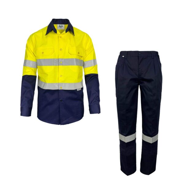 Hot Sale Unisex Reflective Hi Vis Cotton Long Sleeve Shirt And Pants Safety Mining Construction Work Suit