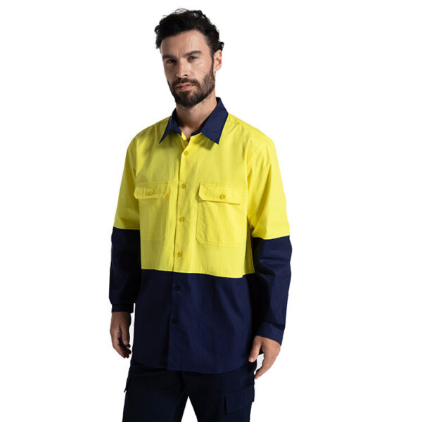 Construction Workwear 100% Cotton AS/NZS Two tone Long Sleeve Men's Work Shirt